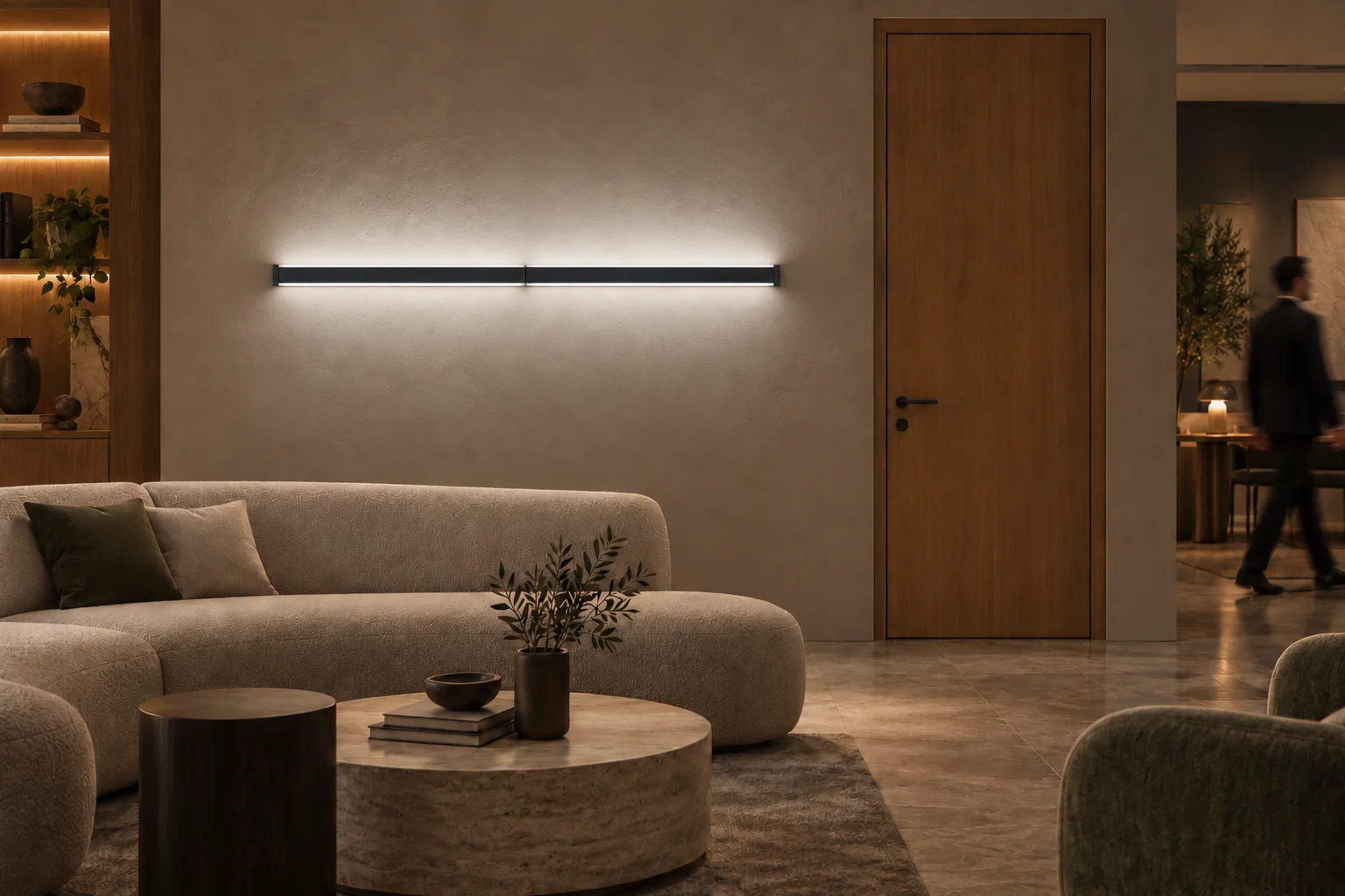 WALL A/B 1750 black v4 illustrative night hotel lounge concept with one central joint and up/down light