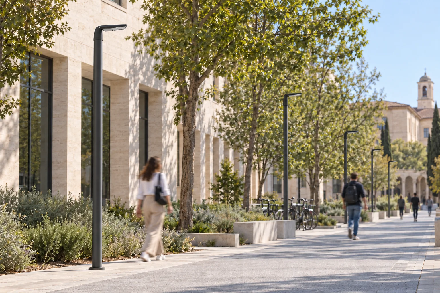 ALTAVIA STREET v3 illustrative daytime campus concept with switched-off luminaires on complete poles and pedestrians