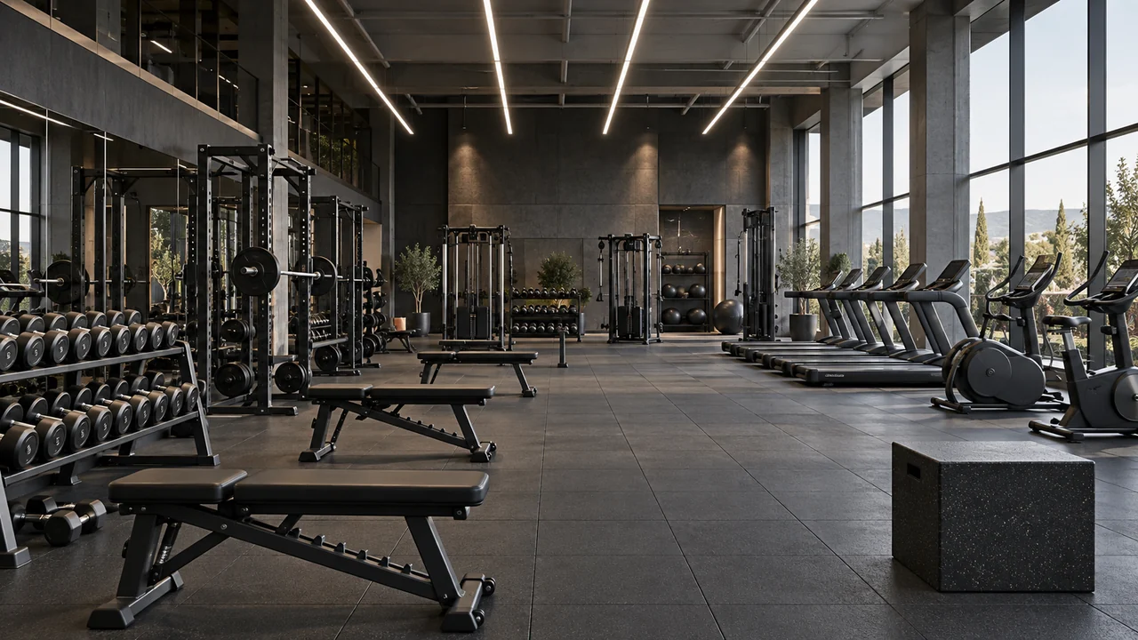 Palestra fitness con illuminazione LED delle postazioni di allenamento