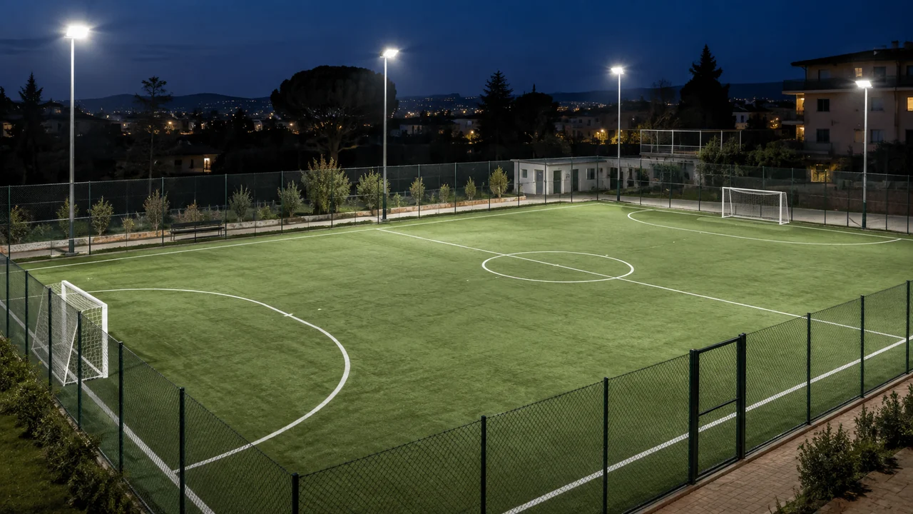 Campo da calcio a cinque illuminato da proiettori LED