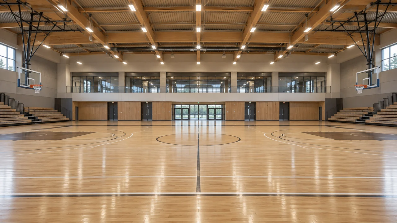 Palazzetto con campo da basket e illuminazione LED a soffitto