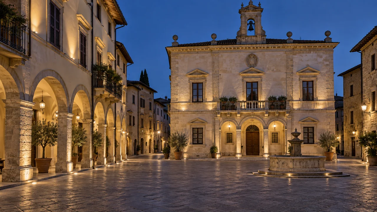 Piazza storica con illuminazione delle facciate e degli spazi pedonali